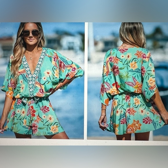 Cupshe Women’s Blue Tropical Dolman Sleeve Mini Dress – Size S (NWT) - Picture 9 of 9